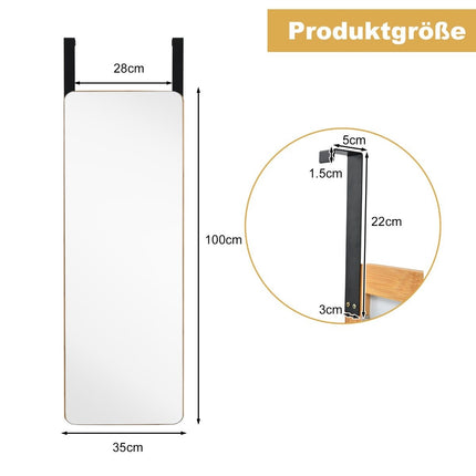 Wall Mirror with Bamboo Frame, Rounded Corners, 2 Hooks