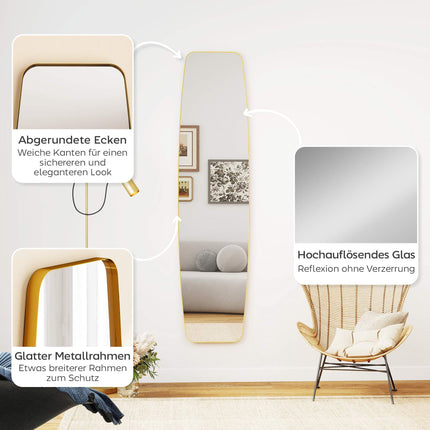 Wall Mirror with Gold Metal Frame, 160 x 40 cm