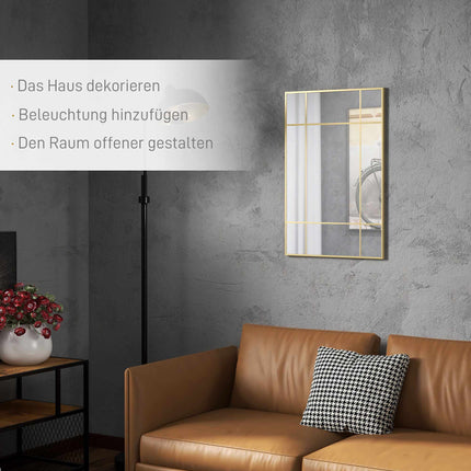 Wall Mirror with Gold Metal Frame, 90x60 cm