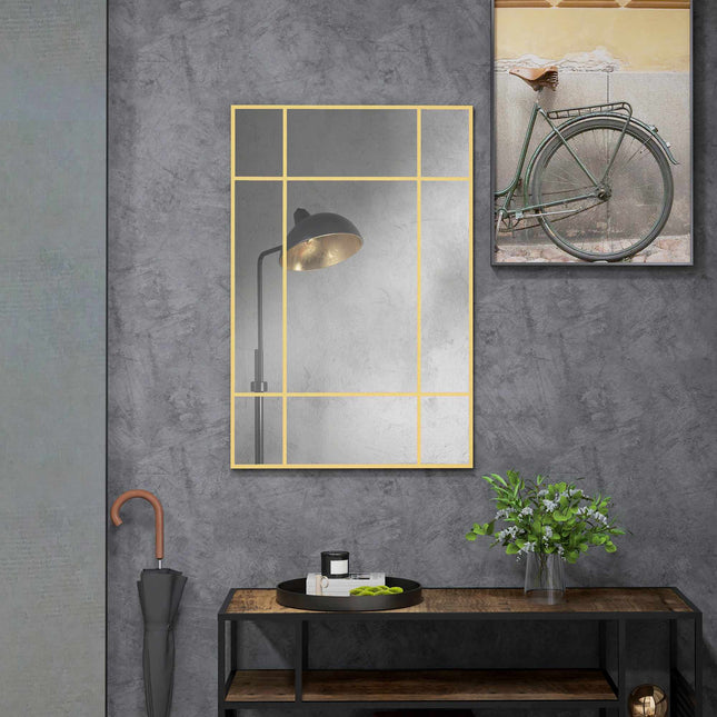 Wall Mirror with Gold Metal Frame, 90x60 cm