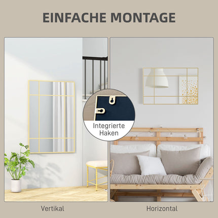 Wall Mirror with Gold Metal Frame, 90x60 cm