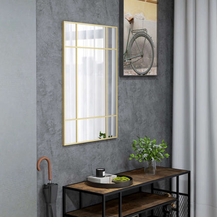 Wall Mirror with Gold Metal Frame, 90x60 cm
