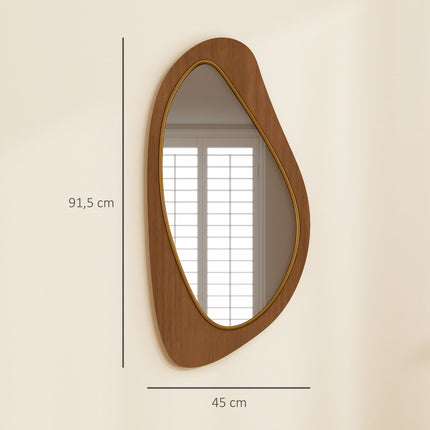 Wall Mirror with Pine Veneer Frame, 91.5 x 45 cm