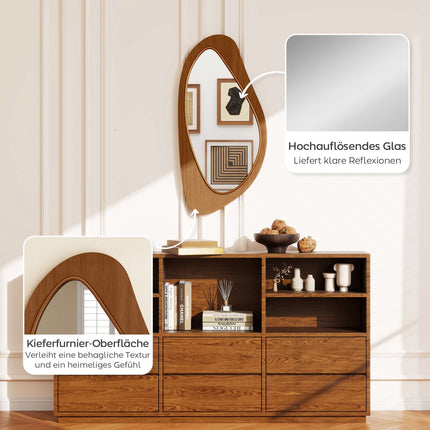 Wall Mirror with Pine Veneer Frame, 91.5 x 45 cm