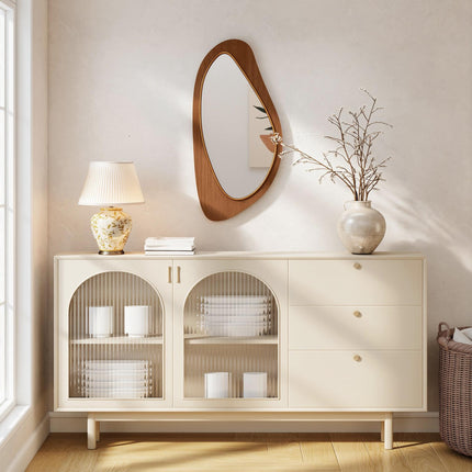 Wall Mirror with Pine Veneer Frame, 91.5 x 45 cm