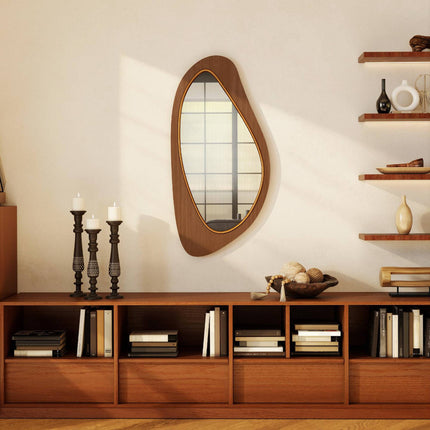 Wall Mirror with Pine Veneer Frame, 91.5 x 45 cm