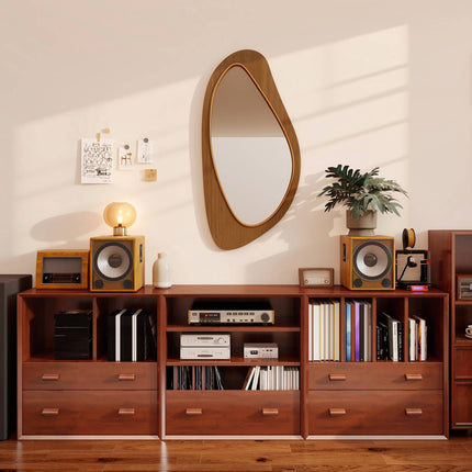 Wall Mirror with Pine Veneer Frame, 91.5 x 45 cm