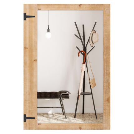 Wall Mirror with Solid Wood Frame & Metal Hooks, 87.5x51 cm