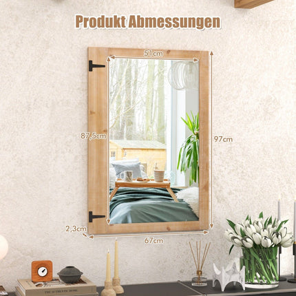 Wall Mirror with Solid Wood Frame & Metal Hooks, 87.5x51 cm