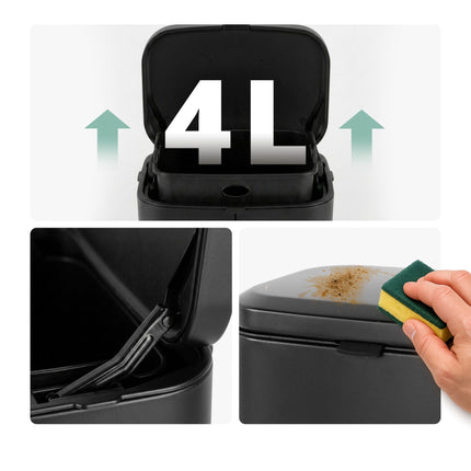 Wall-Mount Black Bin, 4L – Kitchen & Bathroom Use