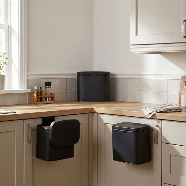 Zwarte wandprullenbak, 4 liter – voor keuken en badkamer