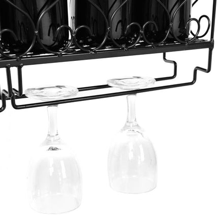 Wall-Mount Metal Wine Rack, Holds 6 Bottles and 6 Glasses