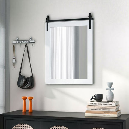 Wall Mount Mirror 30 x 22 Inch, White Wood Frame