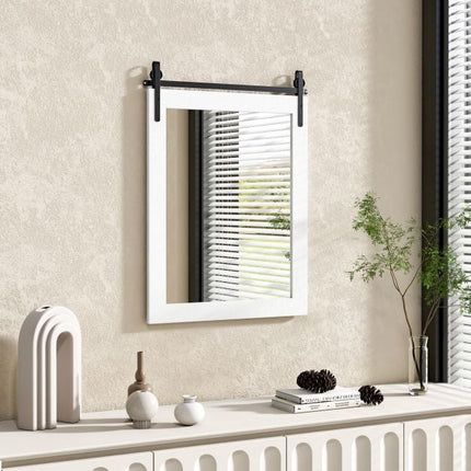 Wall Mount Mirror 30 x 22 Inch, White Wood Frame
