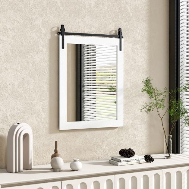 Wall Mount Mirror 30 x 22 Inch, White Wood Frame