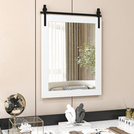 Wall Mount Mirror 30 x 22 Inch, White Wood Frame