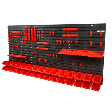 Wall-Mount Parts Organizer, 30 Bin PP Plastic Rack, Black/Red