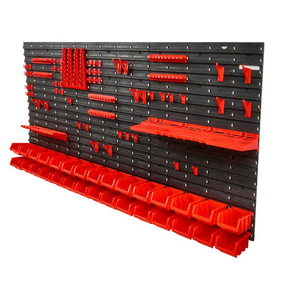 Wall-Mount Parts Organizer, 30 Bin PP Plastic Rack, Black/Red
