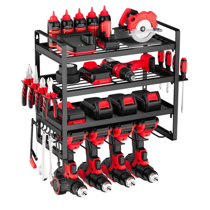 Wall-Mount Power Tool Organizer, 4-Tier, 4 Drill Slots