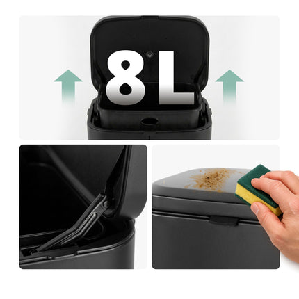 Wall-Mount Waste Bin, Black, 8L, Removable Inner Bin