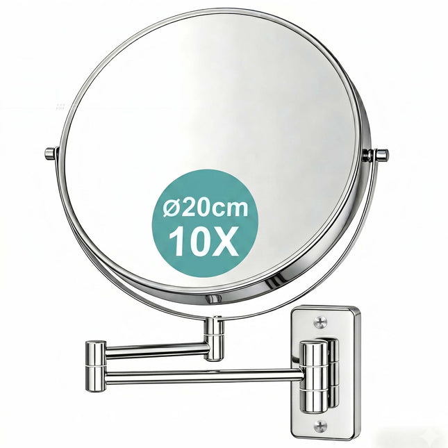 Wall-Mounted 10x Magnifying Mirror – Double-Sided, Swivel Arm