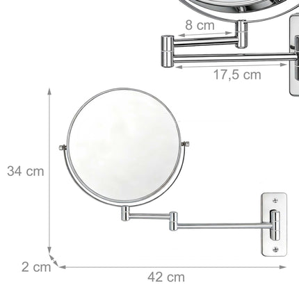 Wall-Mounted 10x Magnifying Mirror – Double-Sided, Swivel Arm