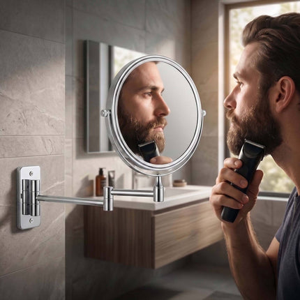 Wall-Mounted 10x Magnifying Mirror – Double-Sided, Swivel Arm