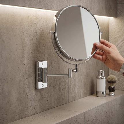 Wall-Mounted 10x Magnifying Mirror – Double-Sided, Swivel Arm