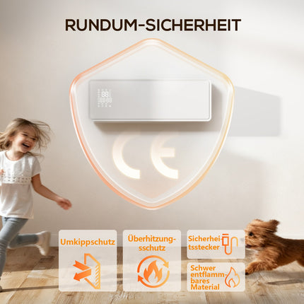 Wall-Mounted 2000W Ceramic Heater, Thermostat, Timer