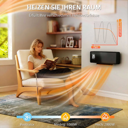 Wall-Mounted 2000W Ceramic Heater with Remote & Timer