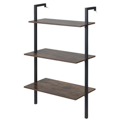 Wall-Mounted 3-Tier Shelf with Metal Frame, Brown