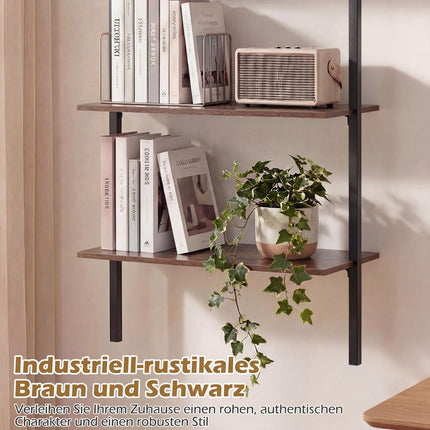 Wall-Mounted 3-Tier Shelf with Metal Frame, Brown