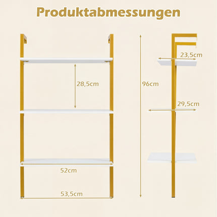 Wall-Mounted 3-Tier Shelf with Metal Frame, White