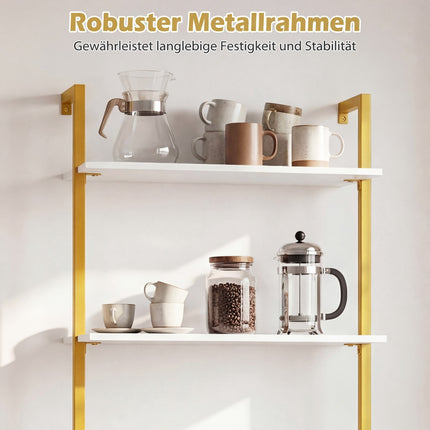Wall-Mounted 3-Tier Shelf with Metal Frame, White