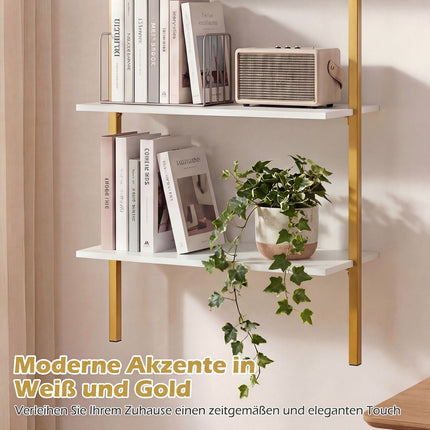 Wall-Mounted 3-Tier Shelf with Metal Frame, White