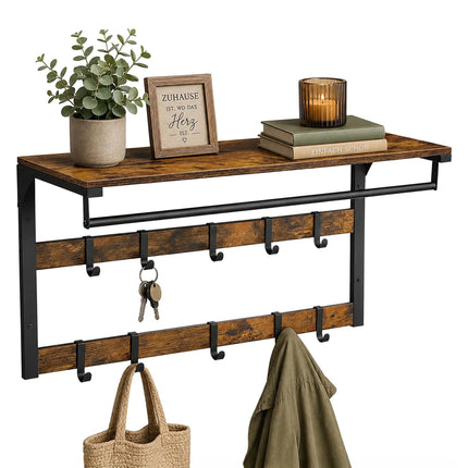 Wall-Mounted 3-in-1 Coat Rack with Shelf, Brown, 80 cm
