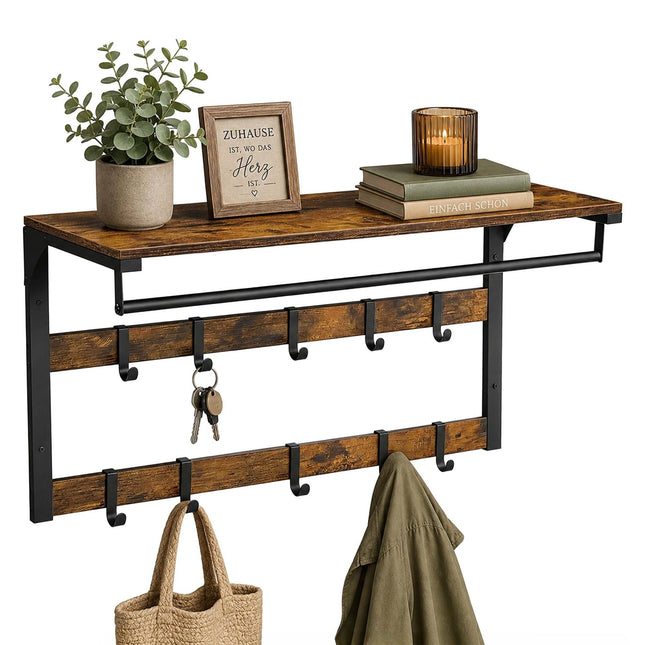 Wandgemonteerde 3-in-1 kapstok met plank, bruin, 80 cm