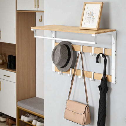Wall-Mounted 3-in-1 Coat Rack with Shelf, Brown, 80 cm