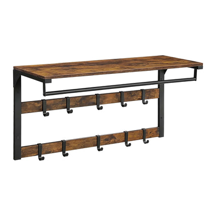Wall-Mounted 3-in-1 Coat Rack with Shelf, Brown, 80 cm