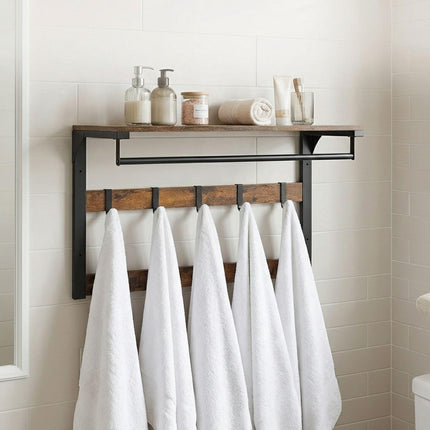 Wall-Mounted 3-in-1 Coat Rack with Shelf, Brown, 80 cm