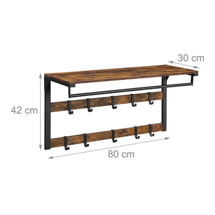 Wall-Mounted 3-in-1 Coat Rack with Shelf, Brown, 80 cm