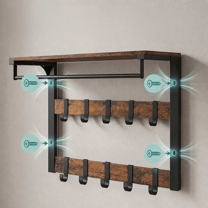 Wall-Mounted 3-in-1 Coat Rack with Shelf, Brown, 80 cm