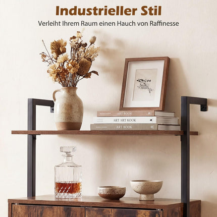 Wall-Mounted 4-Tier Bookshelf with Cabinet, Brown