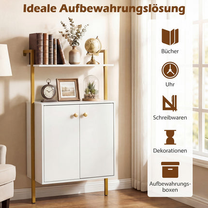Wall-Mounted 4-Tier Bookshelf with Cabinet, White
