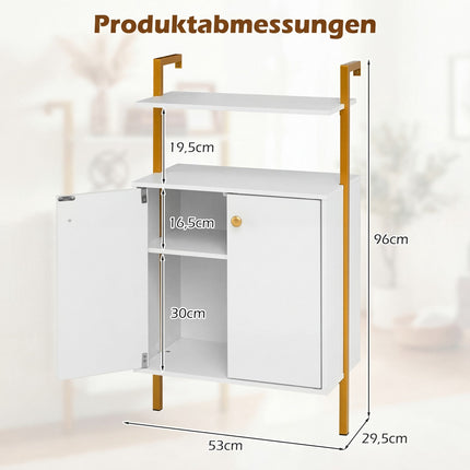 Wall-Mounted 4-Tier Bookshelf with Cabinet, White