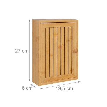 Wall-Mounted Bamboo Key Box, 8 Hooks, Magnetic Door