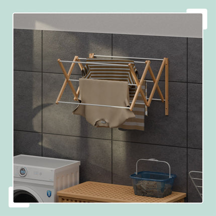 Wall-Mounted Bamboo Metal Extendable Drying Rack