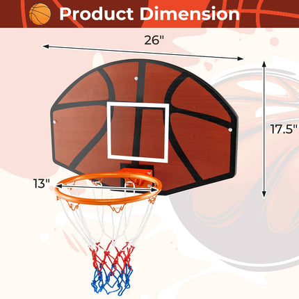 Wall-Mounted Basketball Hoop, 26 x 17.5 Shatterproof Backboard