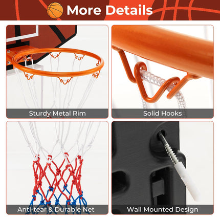 Wall-Mounted Basketball Hoop, 26 x 17.5 Shatterproof Backboard
