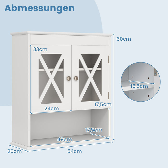 Wall-Mounted Bathroom Cabinet, Adjustable Shelf, White MDF